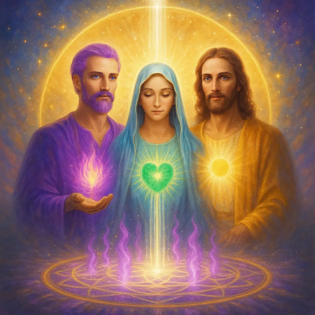 Trio de Maîtres Ascensionnés Sananda Mère Marie Saint-Germain qui nous accueillent nous guident nous élèvent nous enseignent